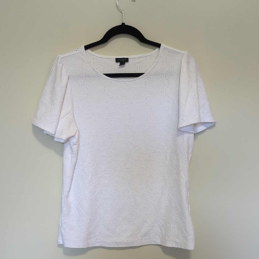 Ann Taylor Factory White Eyelet Short Sleeve Top